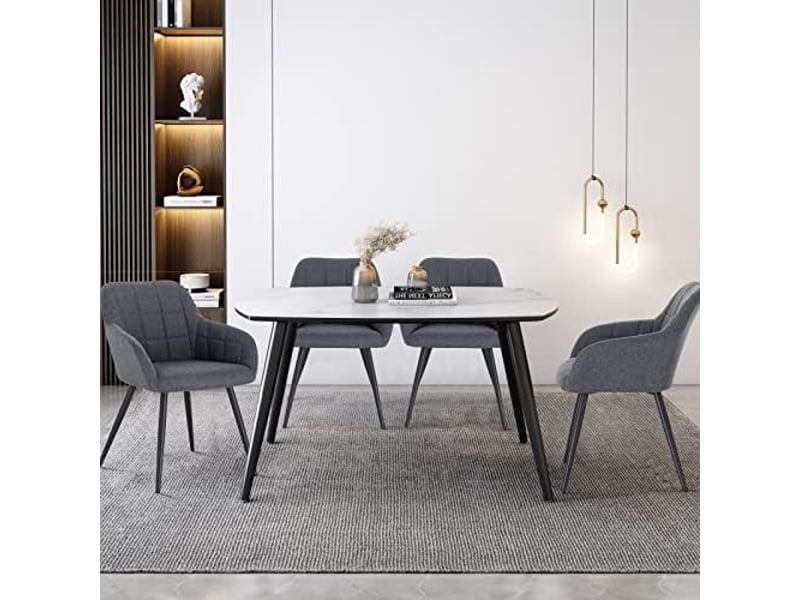  8 x chaises de salle à manger, chaises de cuisineen lin et métal, 49x43x81cm, gris foncé  - Conforama B