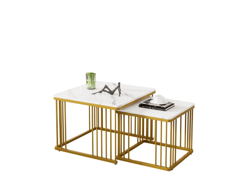  Table basse gigogne rectangulaire blanc - 60x60 cm mdf table basse blanc - Conforama A