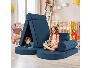 Canapé enfant convertible 13 pcs, blocs de construction en mousse, chauffeuse enfant 2 places transformable, possibilités de jeux infinies (bleu)