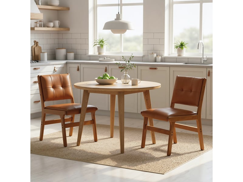  Lot de 2 chaises de salle à manger rembourrées en pu avec assise rembourrée et pieds en bois pour le salon, marron  - Conforama D