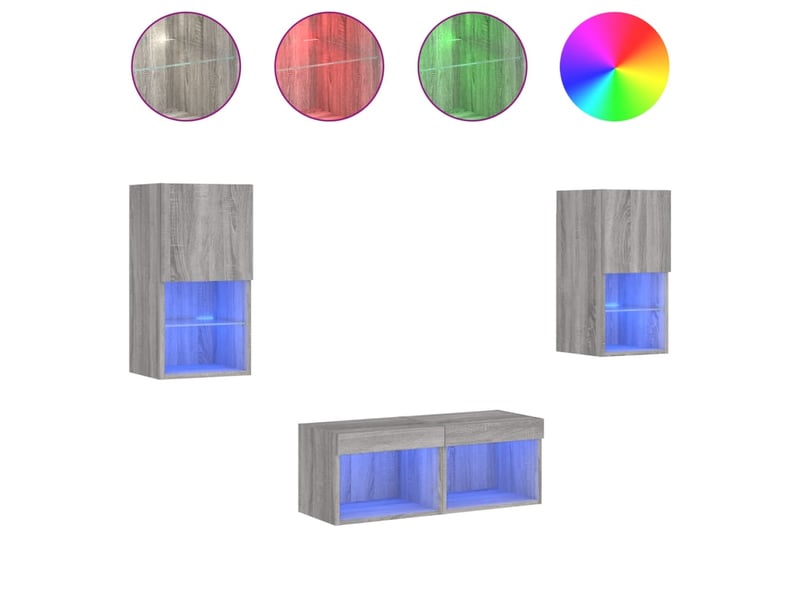  Meuble tv - banc tv - meuble de rangement muraux 4 pcs avec lumières led sonoma gris  - Conforama A
