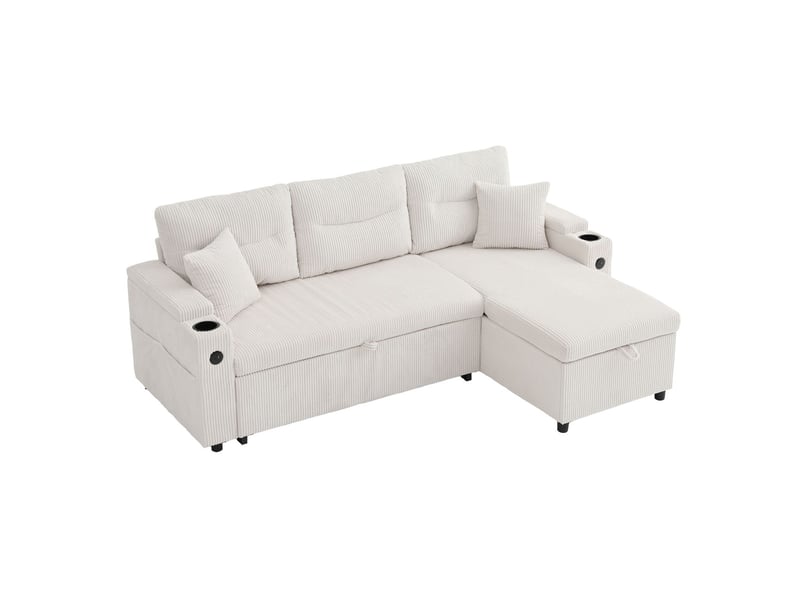  Canapé revêtement en velours côtelé rangement intégré porte-gobelets intégrés port usb-c chaise longue hydraulique lit tiroir design moderne  - Conforama A