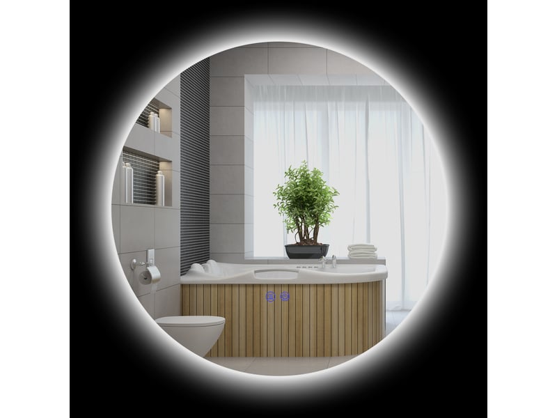Miroir rond lumineux led de salle de bain ø 60 cm mural avec éclairage interrupteur tactile système antibuée 29 w gris - Conforama B