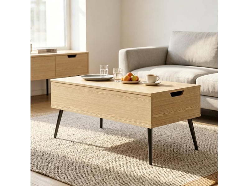  Table basse relevable multifonction – effet bois naturel et noir – 100 x 50 cm  - Conforama C