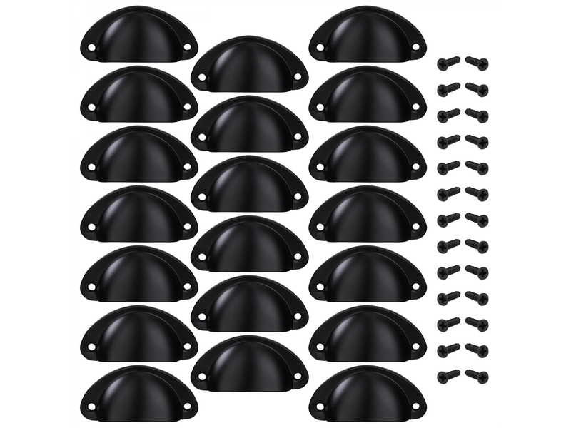  Poignée de tiroir bouton de porte en forme de coquille, décoration de porte de meuble, tiroir, armoire, placard avec vis, 20 pièces, noir  - Conforama A