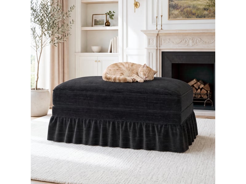  Pouf windsor en chenille noir, repose-pieds confortable pour salon moderne  - Conforama B
