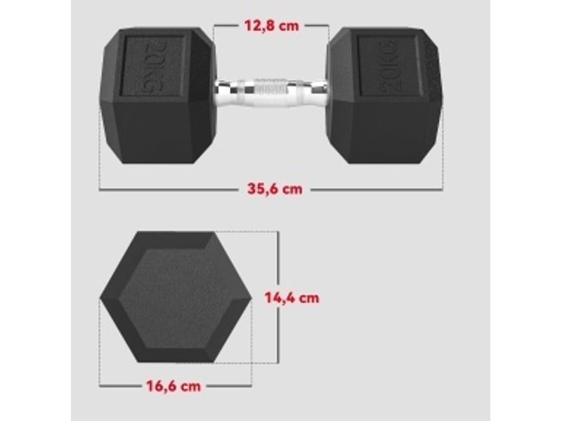 Haltères hexagonaux 2 x 20 kg en fonte noire avec poignées moletées, pour entraînement de force à domicile - Conforama C