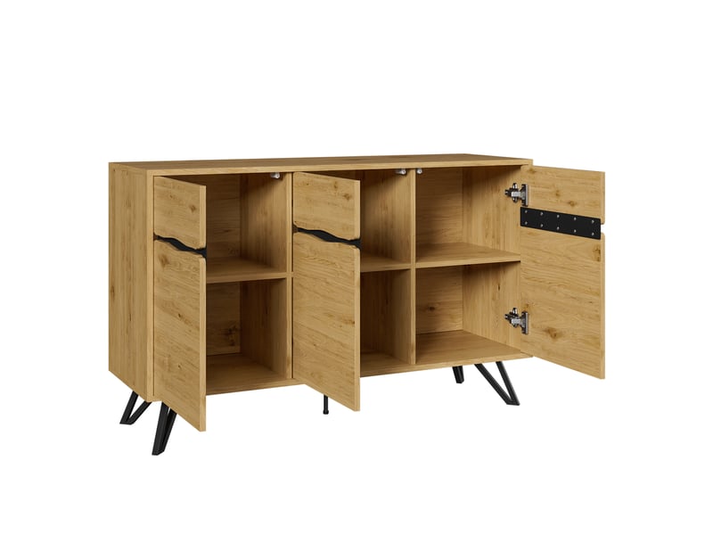 Buffet 3 portes effet bois avec pieds métalliques et grand espace de rangement multifonction - Conforama D