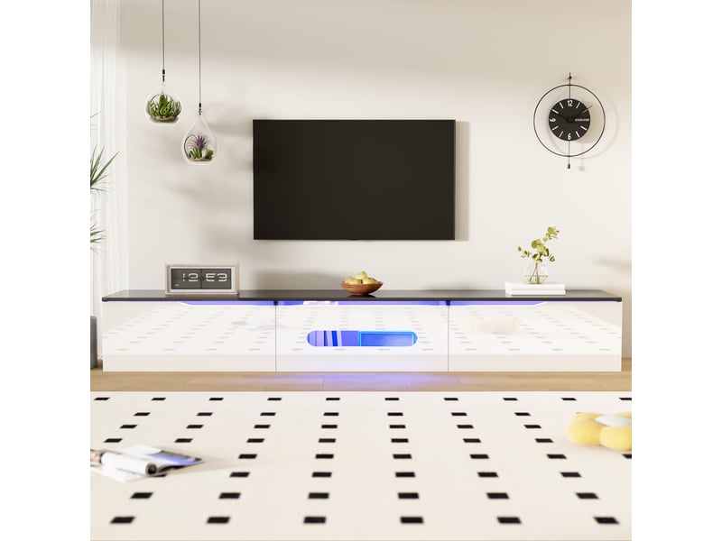 Meuble tv finition brillante et mate avec 3 portes, led et fixation murale ou pose au sol, pour salon, 180 × 35 × 30 cm - Conforama D