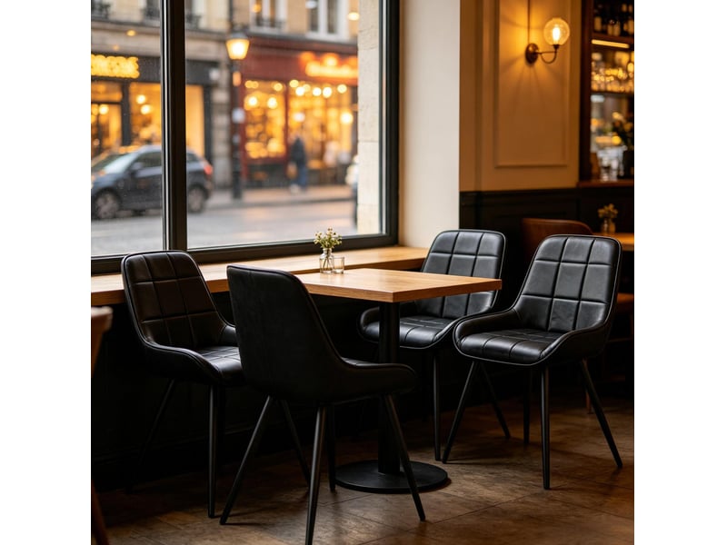  Lot de 4 chaises de salle à manger à dossier haut rembourré avec patins réglables en similicuir et métal noir  - Conforama D
