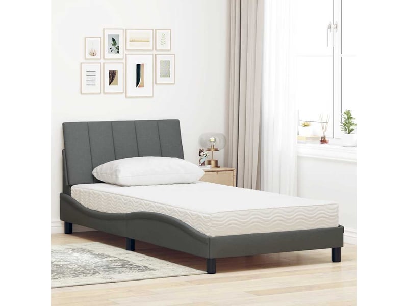Lit avec matelas hanko gris foncé 100x200 cm tissu - Conforama C