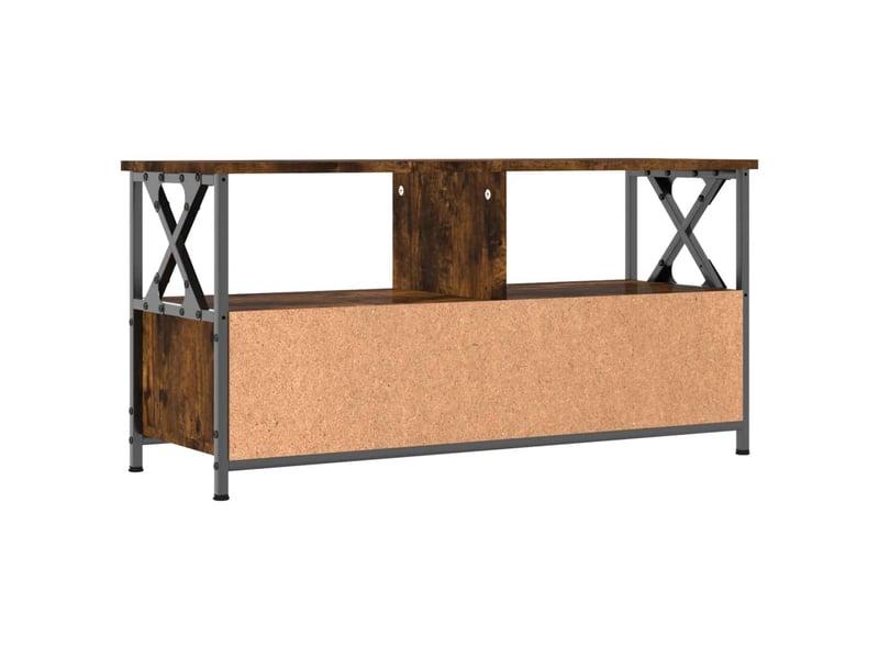  Meuble tv - banc tv - meuble de rangement chêne fumé 90x33x45 cm bois d'ingénierie et fer  - Conforama E