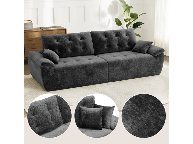  Canapé compressé modulable style nuage scandinave 275cm gris en chenille,mousse compressée haute densité,canapé doux pour salon 275x102x66CM - Conforama R