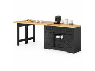 Desserte de cuisine avec placard latéral, tiroirs cachés et plateau pivotant extensible en mdf noir pour repas