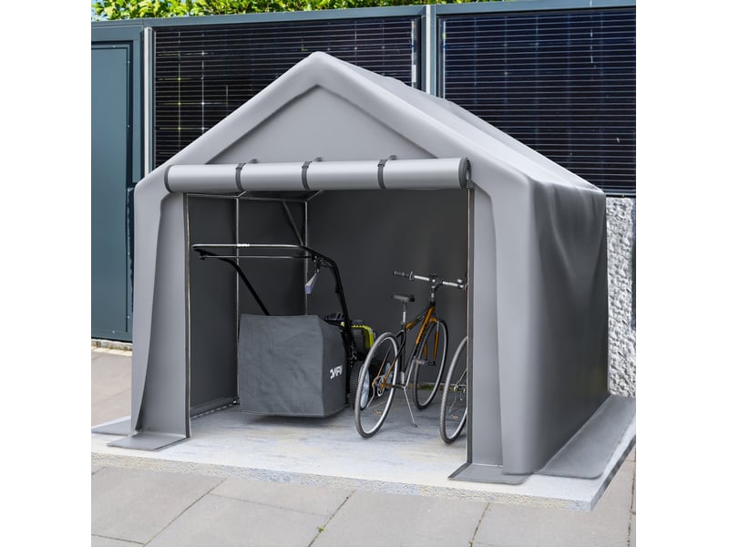  Abri de rangement extérieur 244 x 241 x 217 cm gris foncé, bâche pe 170 gm², avec porte à enroulement  - Conforama B