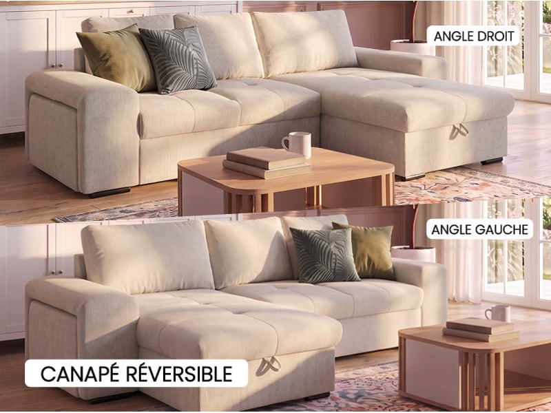 Canapé d'angle beige convertible 3 place CAVALLO - Conforama K