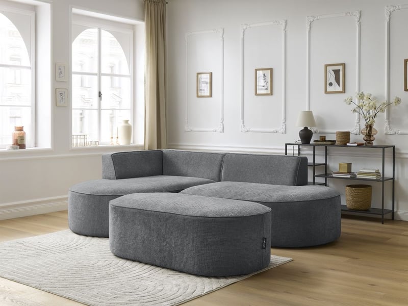  Bobochic canapé d'angle fixe rousseau tissu texturé avec pouf gris foncé  angle gauche ROUSSEAU - Conforama C