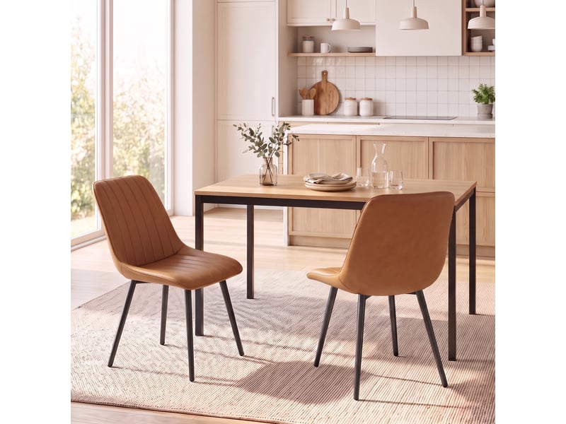  Lot de 2 chaises de salle à manger modernes, dossier et assise incurvés, en revêtement synthétique, 51x61x78cm, marron  - Conforama D