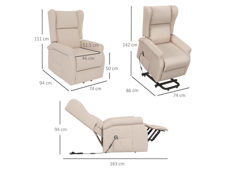  Fauteuil releveur électrique crème avec fonction relax 74x94x111 cm  - Conforama C
