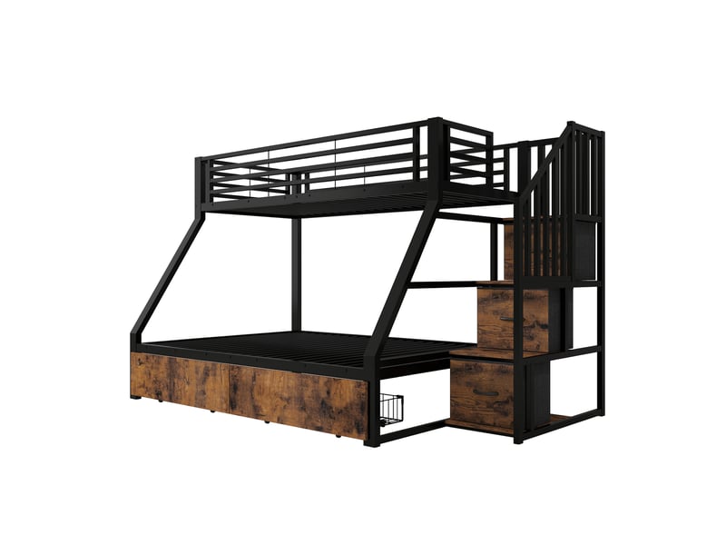 Lits superposés 90140 × 200 cm métal noir, escalier et 2 tiroirs sous le lit IKSETERA TRADING LTD - Conforama E