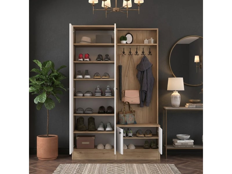  Meuble d'entrée avec porte-manteau et meuble à chaussures veltor  - Conforama D