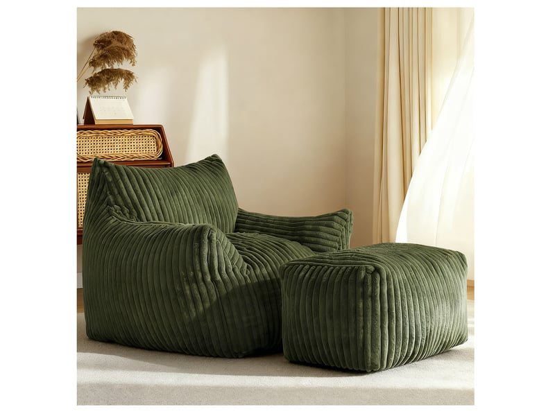  Fauteuil lounge avec pouf 103 x 90 x 70 cm – vert – velours côtelé – soutien ergonomique 5 zones, gain de place  - Conforama B