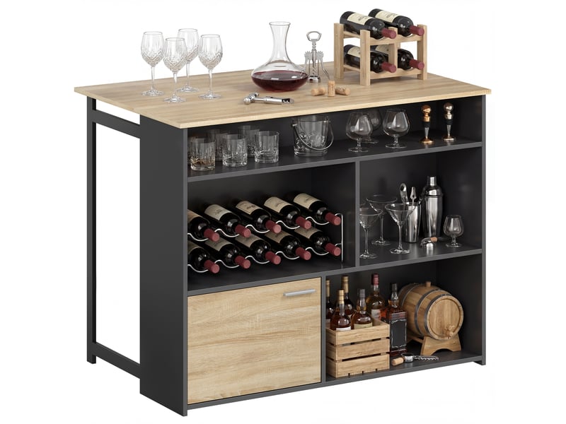  Table de bar,table haute de cuisine, mange-debout panneau de particules noir 116x79.6x90.5cm  - Conforama B