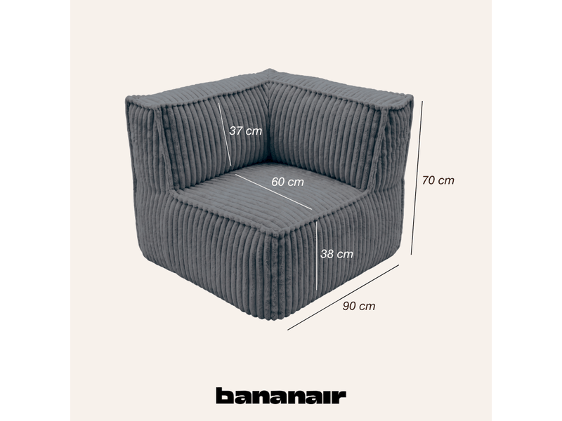  Module angle droit déhoussable pour canapé modulable velours côtelé 90x90 cm gris foncé  - Conforama C