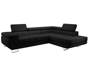 Canapé d'angle droit convertible <strong>AX LIVING </strong> <strong>Kanya</strong> 4 places Velours noir avec coffre de rangement