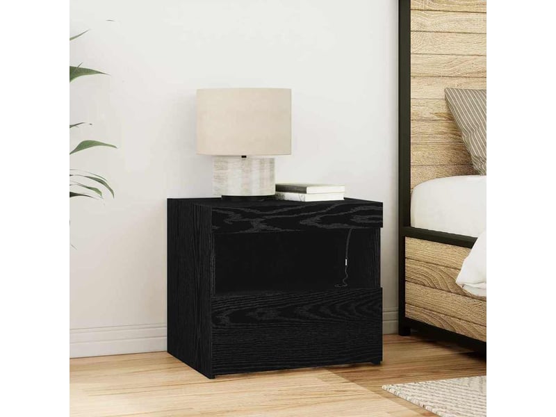  Table de chevet avec tiroir 2 pièces chêne noir 50 x 40 x 45 cm  - Conforama E