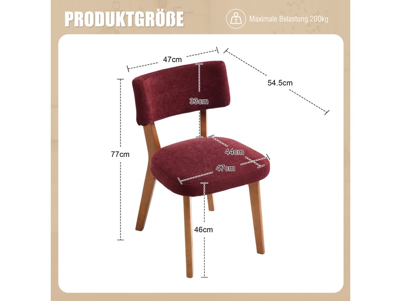  Lot de 2 chaises de salle à manger en tissu rouge bordeaux  - Conforama C