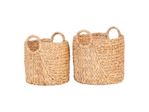 Lot de 2 paniers ronds passo en jacinthe d'eau naturelle avec poignées - 30 et 35 cm