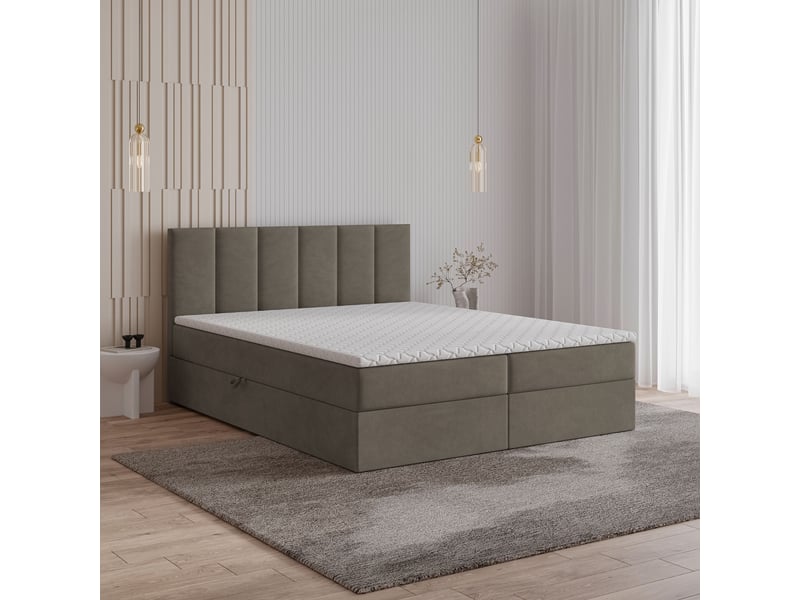  Boxspring meril 200x200 cm, lit complet avec matelas, marron  - Conforama B