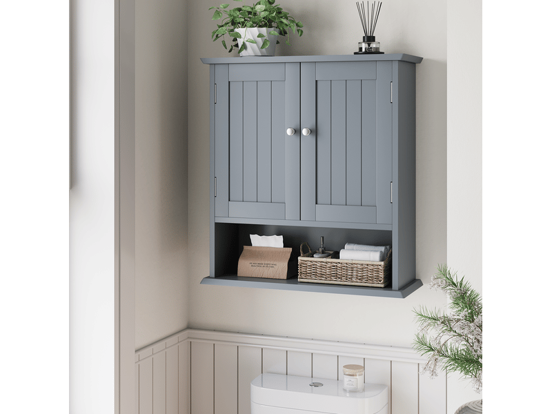  Armoire de salle de bain murale avec 2 portes, étagères réglables et niches ouvertes, en mdf, 54,6 × 19,8 × 60 cm  - Conforama B