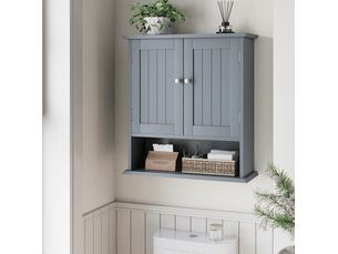 Armoire de salle de bain murale avec 2 portes, étagères réglables et niches ouvertes, en mdf, 54,6 × 19,8 × 60 cm