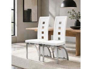 Lot de 2 chaises de salle à manger h102 cm, métal argenté, pu blanc, design moderne, dossier aux lignes géométriques, chaise cuisine