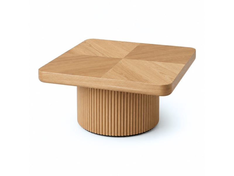 Table basse carrée 78x78x38 cm, plateau épais aux bords arrondis, pied cylindrique cannelé, bois massif et mdf, à associer par deux - bois naturel - Conforama A