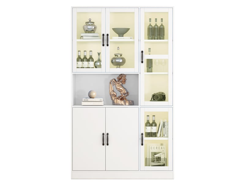 Vitrine avec 2 portes, 4 étagères réglables et led pour salon 120×40×200 cm en mdf blanc - Conforama A