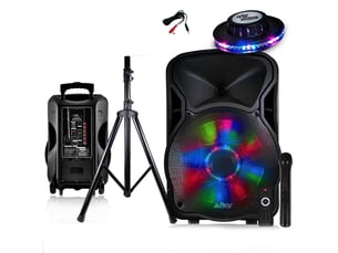 Enceinte party light sound mobile 800w 15 à leds rvb - usb-bt-sd-fm + effet ovni + pied