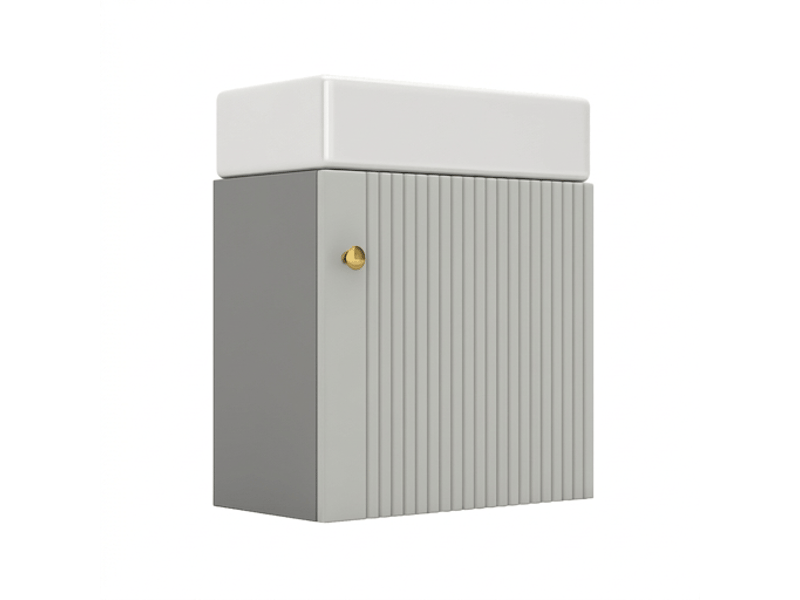  Meuble de salle de bain 46 cm avec vasque en céramique gris et blanc  - Conforama A