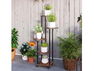 Étagère à plantes 59 x 59 x 110 cm – noir – 5 niveaux avec roulettes pour intérieur et extérieur