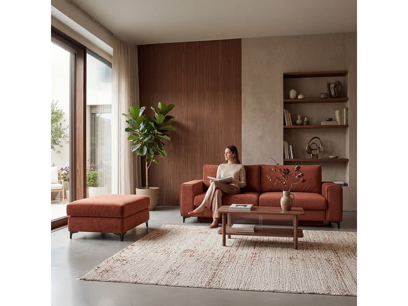 Pouf fiesole en velours terracota 3CA52.PI.0P.21 - Conforama C