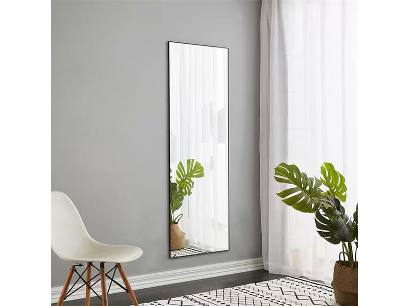 Miroir sur pied 150x40cm - miroir rectangulaire en verre trempé avec cadre en aluminium - noir - Conforama C