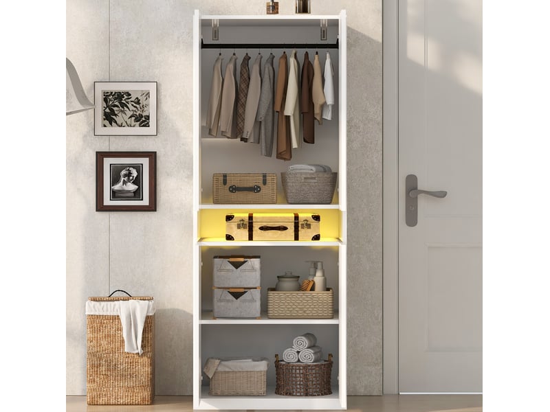  Armoire 2 portes 70x55x180 cm blanche avec niche led et penderie  - Conforama D