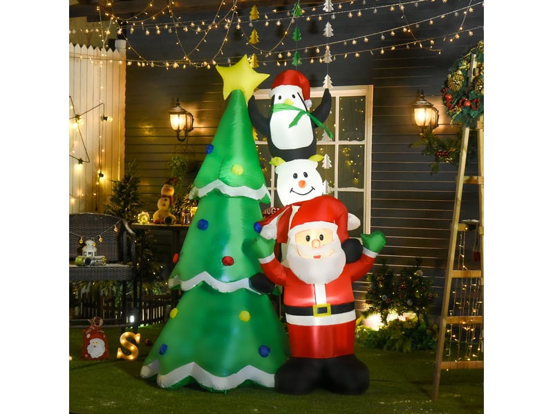  Sapin de noël gonflable géant de 243 cm avec lumières led et père noël, décoration de noël extérieure étanche  - Conforama C