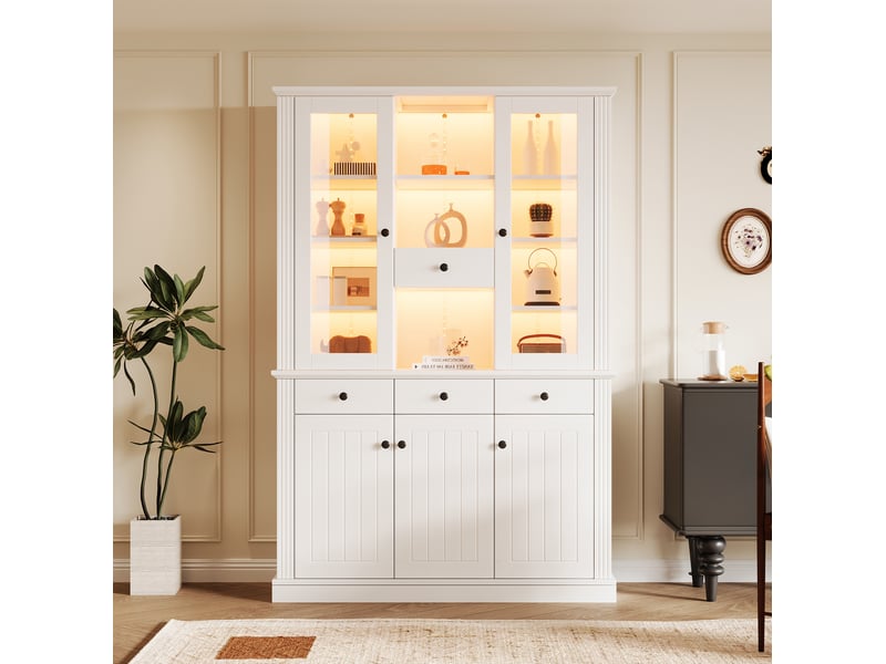  Vitrine de rangement 5 portes 4 tiroirs avec led 119,5 x 40 x 180 cm evryae  - Conforama D