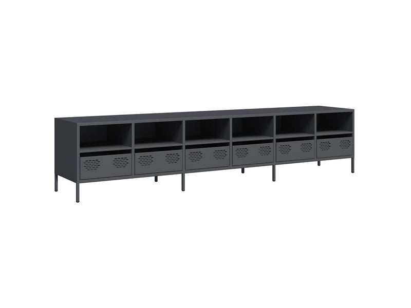  Meuble tv - banc tv - meuble de rangement anthracite 202x39x43,5 cm acier laminé à froid  - Conforama A