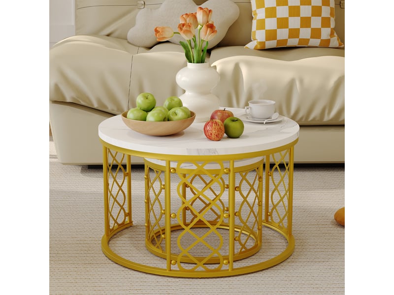  Lot de 2 tables basses gigognes effet marbre  - Conforama C