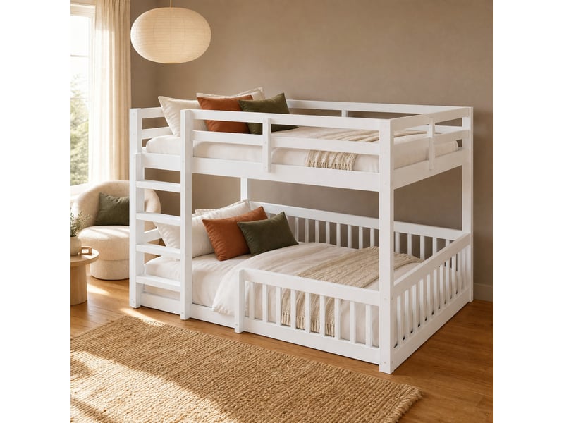  Lit superposé modenvie 160 x 200 cm avec barrières en pin et mdf blanc  - Conforama B