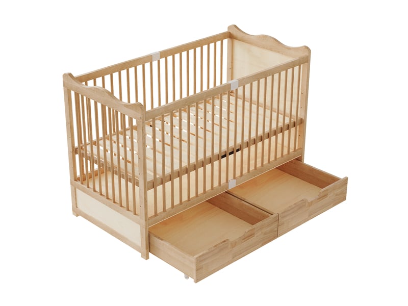Lit bébé 70×140 cm bois naturel, 4 hauteurs, tiroirs, design ondulé - Conforama E